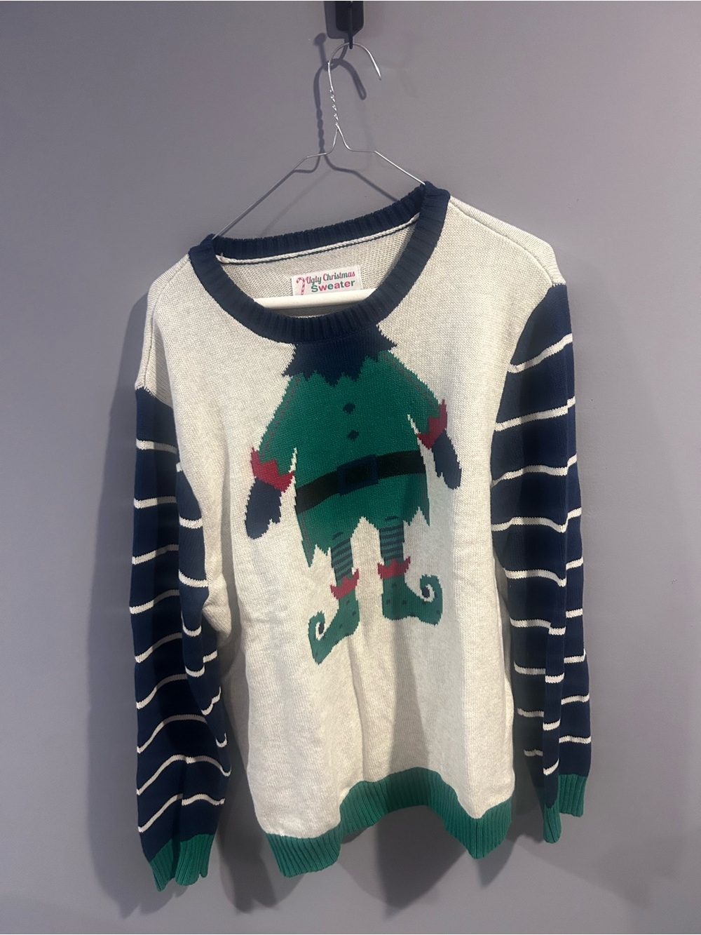 Men’s Large Ugly Christmas Sweater Elf Knit Holiday Pullover